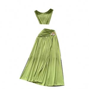 Conjunto de Verano para Mujer, Estilo Y2K, Tejido Sólido, Top Corto sin Mangas y Pantalones de Cintura Alta, Venta al Por Mayor - Product Image 5