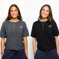 Pulls personnalisés pour femmes, manches courtes, tricot, broderie, col rond, pull décontracté, 100% laine, pull en tricot pour femmes