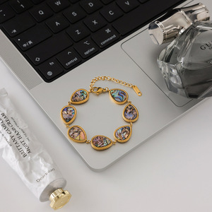 Bracelet en coquille d'ormeau en forme de larme, plaqué or, avec sertissage en acier inoxydable, bijoux pour femmes - Product Image 4