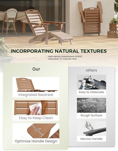 Silla Adirondack plegable con reposapiés telescópico extraíble, resistente a la lluvia, para jardín, con 2 portavasos, diseño moderno, portátil (Teca) - Product Image 6