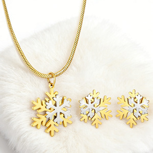 Ensemble de bijoux flocon de neige plaqué or 18 carats en alliage de zinc, collier et boucles d'oreilles, cadeau pour femme, accessoire de mode - Product Image 2