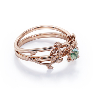 Anelli di <span class=keywords><strong>solitario</strong></span> verde muschio taglio rotondo gioielli di moda all'ingrosso vite Set foglia Design Wedding Band S925 oro rosa - Product Image 2