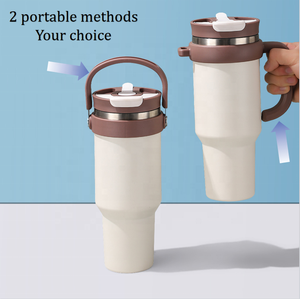 Nouvelle tasse isotherme à double paroi en acier inoxydable 304 noir moderne de 40 oz, anti-fuite, avec couvercle de paille pliable, gobelets de voiture - Product Image 4