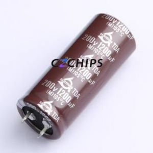 ตัวเก็บประจุแบบอิเล็กโทรไลต์อะลูมิเนียม TDA200V1200M25.4*60 V แบบ Snap-in รูทะลุ, ขนาด D25.4xL60 มม. 1200uF 20% 200V 10 มม. - Product Image 1