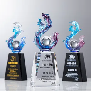 2024 chất lượng cao hình dạng sóng nước Trophy Tinh thể thủy tinh bóng Trophy kinh doanh thể thao sự kiện quà lưu niệm Trophy