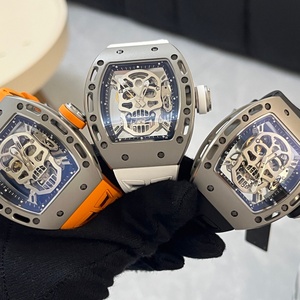 Luxury Stylish Skull Red Ruby Rubber Strap Folding Buckle Men's See-through Bottom Mechanical <b>Watch</b>,Waterproof Carbon Fiber <b>Case</b> - Product Image 3