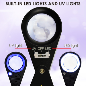 15x Magnification High Quality Jewelry Magnifier Tool Magnifier 6 LED UV Light 21mm Foldaway <b>Pocket</b> Black Frame - Product Image 5