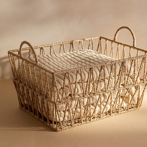 Woven <b>Storage</b> <b>Basket</b> Rectangle With Handles Handmade For Towel Clothing Toy Organization - Product Image 1