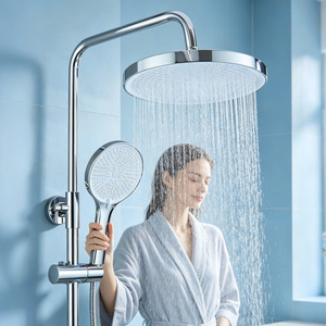 Dual <b>Speed</b> Shower Set Round Chrome Plated Wall Mounted Rain Sprayer Pressurization Hotel Apartment Use - Product Image 1