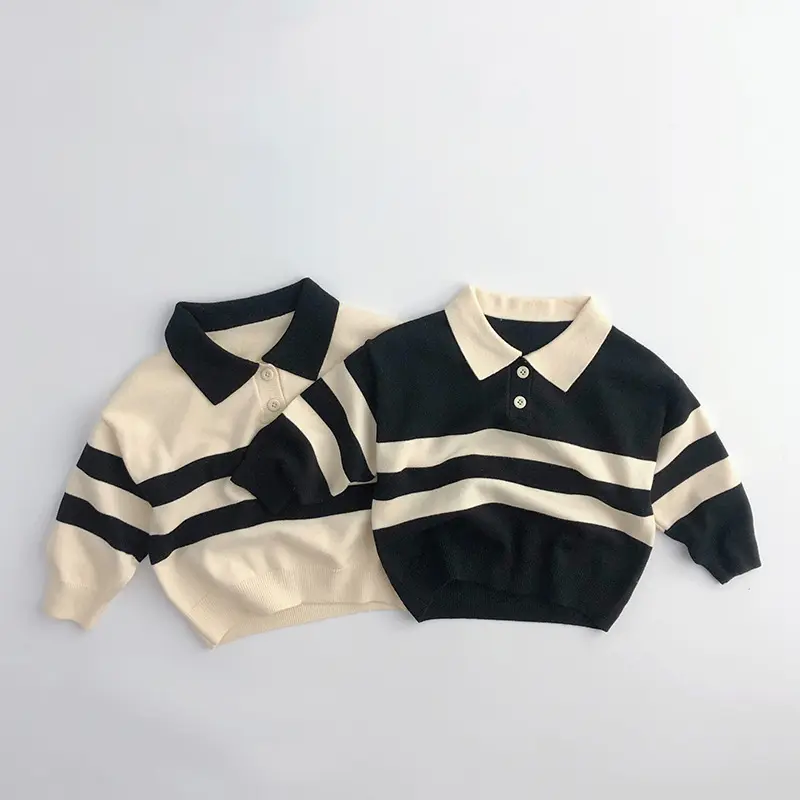 Kinder bekleidung Herbst Langarm pullover Jungen Streifen Polo Strickwaren Mode Baby Strickwaren