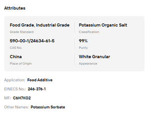 Sorbato de Potasio Granular al 98% de Pureza, Conservante para Alimentos, Cosméticos y Productos de Cuidado Personal - Product Image 6