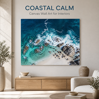 Impression murale aérienne de la côte turquoise, paysage marin de récif et de plage pour salon, hôtel, complexe hôtelier, intérieurs côtiers