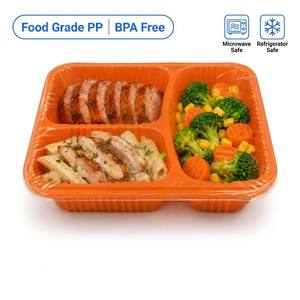 Bandeja de Comida Desechable de PP de 3 Compartimentos, Apta para Microondas, Libre de BPA, Contenedor de Alimentos con Película Sellable, Caja Bento, Logotipo Personalizado OEM - Product Image 1