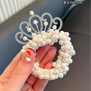 Diadema con corona para niños, lazo para el pelo de princesa, nuevo estilo coreano, flores de perlas, moño para niña, banda elástica - Product Image 3