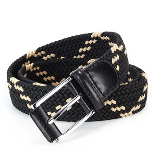 Ceinture extensible tressée bleu-noir pour homme avec garniture en cuir et boucle argentée, accessoire décontracté toutes saisons - Product Image 2