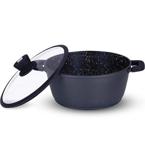 Olla de sopa antiadherente de gres de granito azul con tapa de vidrio de silicona, cacerola de hierro fundido - Product Image 1