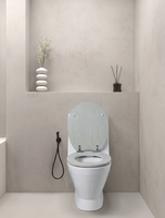 Siège de toilette en MDF à fermeture douce et dégagement rapide, base grise, couvercle WC jaune à grain naturel |   Siège de toilette