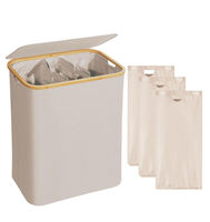Panier à linge avec couvercle 3 sections Panier à linge Poignées en bambou pour salle de bain 160L Panier de rangement à linge pliable de grande capacité