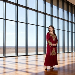 Robe Abaya en polyester de luxe sur mesure, élégante, pour les fêtes, avec strass thermocollants, pour femmes musulmanes - Product Image 2