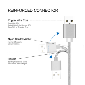Cable <span class=keywords><strong>Micro</strong></span> <span class=keywords><strong>USB</strong></span> de carga rápida, Cable trenzado de nailon OD5.0, 2.4A, 1m, 2m, 3m - Product Image 2