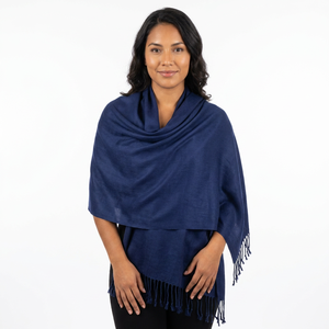 Navy Blue Solid Color Soft Warm Pure Merino <b>Wool</b> Woven Twill Shawl Scarf Unisex Handmade Skin-Friendly Breathable Winter/Autumn - Product Image 6