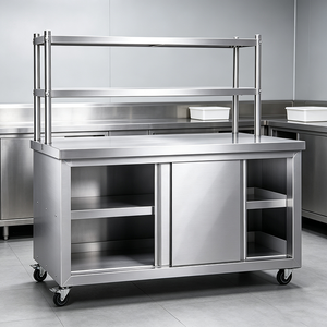Restaurant Kitchen Stainless Steel Storage Cabinet Work Table Sliding Door Commercial Food Prep <b>Workbench</b> For Catering Use - Product Image 6