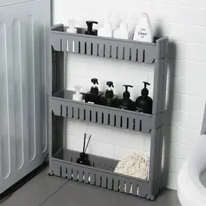 Acessórios de banheiro organizador moderno para casa, prateleira de plástico estreita deslizante com 3 camadas, prateleira de armazenamento
