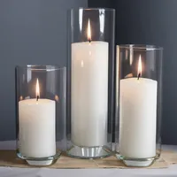 Vase cylindrique en plastique blanc de luxe alimenté par batterie, transparent, porte-bougie hurricane, Pâques, Thanksgiving, remise de diplôme, mariage