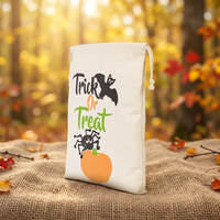 Sac à cordon personnalisé en toile de coton écologique pour Halloween, pochettes à bonbons citrouille pour enfants, vente en gros