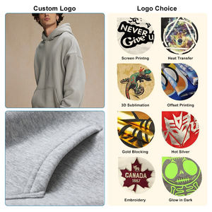 Top Quality Men's Custom logo 100% Cotton <b>Knitted</b> 350 GSM Pullover Heavyweight Winter <b>Hoodie</b> 3D Embroidery-Loose Fit - Product Image 6
