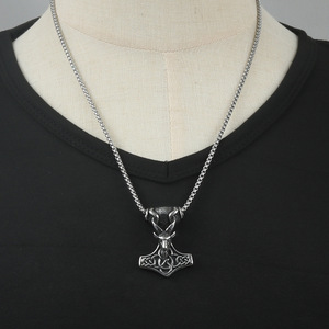 Thor's Hammer Pendant Stainless Steel Animal Antelope Design 24mm <b>Necklace</b> Gift For Men - Product Image 4