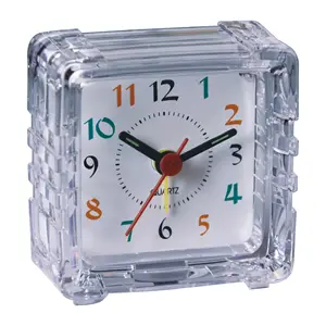 Alarma de viaje pequeña de cristal con retroiluminación, reloj despertador con batería, movimiento de barrido, avible