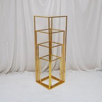 Vente en gros de supports à fleurs rectangulaires de haute qualité en métal doré, décorations de table, centres de table pour mariage