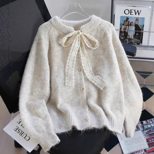 Women's Lace-up <b>Cardigan</b> <b>Thick</b> Soft Knitted Coat Loose Fit Single-breasted Autumn Winter Wear Anti-Pilling - Product Image 1