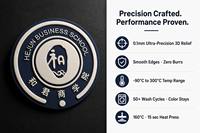 Étiquette de transfert thermique en silicone 3D personnalisée OEM ODM, patch logo rond en relief, faible MOQ, certifié OEKO-TEX pour les marques de vêtements de sport