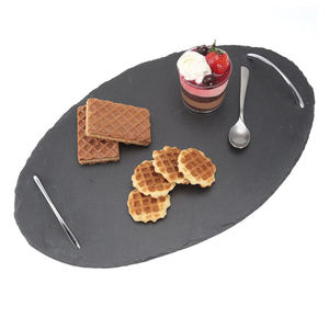 Grand plateau de service ovale en pierre d'ardoise noire naturelle avec poignées en alliage de <span class=keywords><strong>zinc</strong></span> - Product Image 5