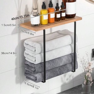 Porte-serviettes de cuisine et de bain en fer, design simple et moderne, à un seul niveau, résistant à l'eau pour la maison - Product Image 2
