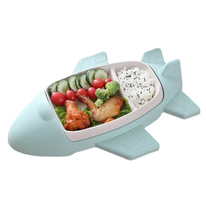 Assiette en silicone 3D en forme d'avion, compartimentée, motif dessin animé mignon, style original pour enfants de 6 mois et plus - Product Image 1