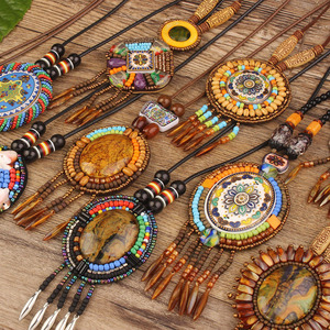 Vintage Colorful Handmade Seed Bead <strong>Nepal</strong> Tibetan Shell Flower Tassels Necklace Leathers Chain Long Sweater Ethnic Necklace - Product Image 2