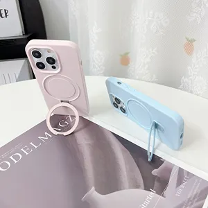 for iPhone 13 14 Case with Magnetic Ring Stand Silicone Phone Case 6.1" m safe stand phone cover for iPhone 15