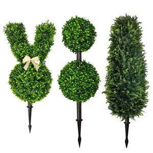 CAWELL Arbre artificiel <span class=keywords><strong>de</strong></span> cyprès topiaire d'extérieur/d'intérieur avec kit <span class=keywords><strong>de</strong></span> fixation au sol, 2 arbustes pour jardinières <span class=keywords><strong>de</strong></span> véranda, 60 cm, éco-responsable, <span class=keywords><strong>persistant</strong></span> - Product Image 5