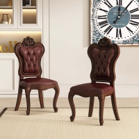 Chaise de salle à manger en acajou américain avec revêtement en cuir microfibre, chaise de dîner en bois pour la maison, la villa, la salle à manger
