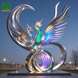 Grande 304 all'aperto in acciaio inox Phoenix statua con luce a LED in metallo scultura animale - Product Image 1