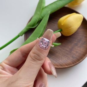 Dylam Newest S925 <b>Silver</b> Square 5A Cubic Zirconia Engagement Eternity Band Infinity <b>Statement</b> Baguette Pink Wedding <b>Rings</b> - Product Image 4