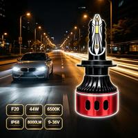 Phares LED de voiture SunRise F20 9007 12V 44W 8000LM 6500K IP68 Étanche Haute Luminosité Plug and Play Adaptation Universelle