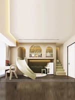 Lit moderne minimaliste à deux étages avec toboggan, lit d'enfant de luxe léger, maison de jeu minimaliste, base secrète personnalisable