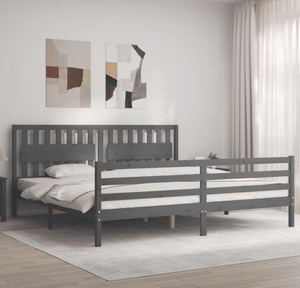 Letto <span class=keywords><strong>Matrimoniale</strong></span> Moderno in Legno di Pino Massiccio Grigio con Testiera per Camere da Letto e Appartamenti <span class=keywords><strong>Dimensioni</strong></span> 200*200 Cm. - Product Image 3