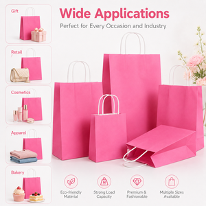 Custom Printed Matte Pink Kraft Carry Bags Multi Sizes Eco Paper Shopping Bags For Apparel Jewelry Cosmetic Gift <b>Box</b> Packaging - Product Image 4