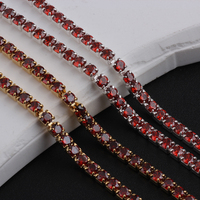 Elegan 14K emas diisi 2mm cangkir rantai tenis rantai dengan 4 pengaturan cakar Garnet Zircon untuk DIY kalung gelang membuat perhiasan