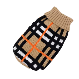 Handmade Knit Pet Sweater | Plaid & Festive Pattern Dog <b>Cat</b> Winter Outfit | Premium Pet Knitwear - Product Image 1